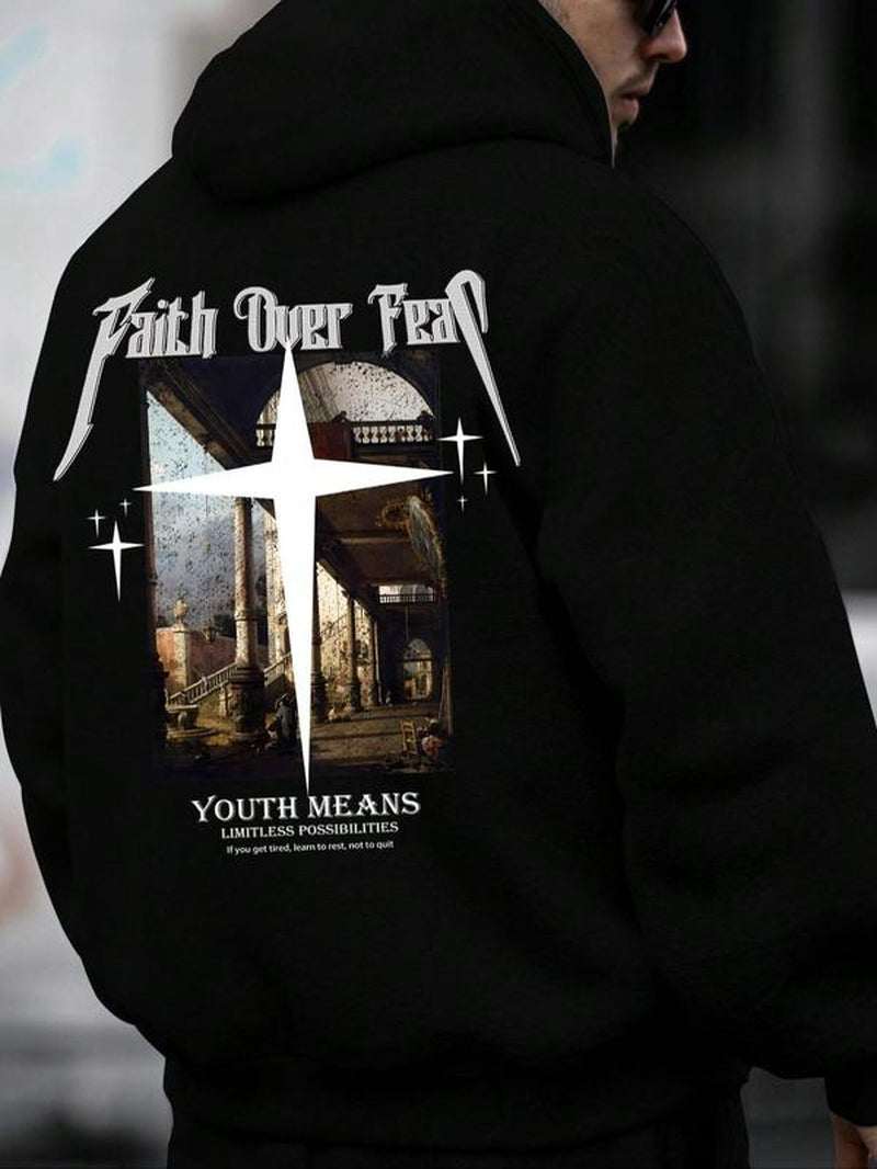 Emo Outfits Unisex Men'S Graphic Drawstring Hoodie, Fashion Pocket Hooded Sweatshirt for Daily Holiday Outdoor Wear, Men Sweatsuits Clothes for Fall & Winter