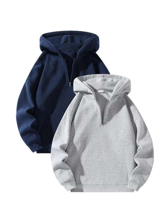 Men'S Plain Half Zip up Thermal Lined Hoodie, Hoodies for Men, Regular Fit Casual Cozy Fashion Warm Drop Shoulder Long Sleeve Hooded Sweatshirt for Fall & Winter, Men'S Clothes for Daily Wear, Fall Clothes Poser Hoodie, Mens Clothing
